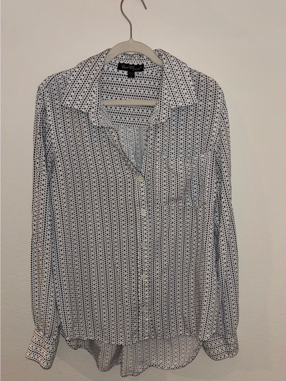White & Black Dot-Print Long-Sleeve Button Shirt